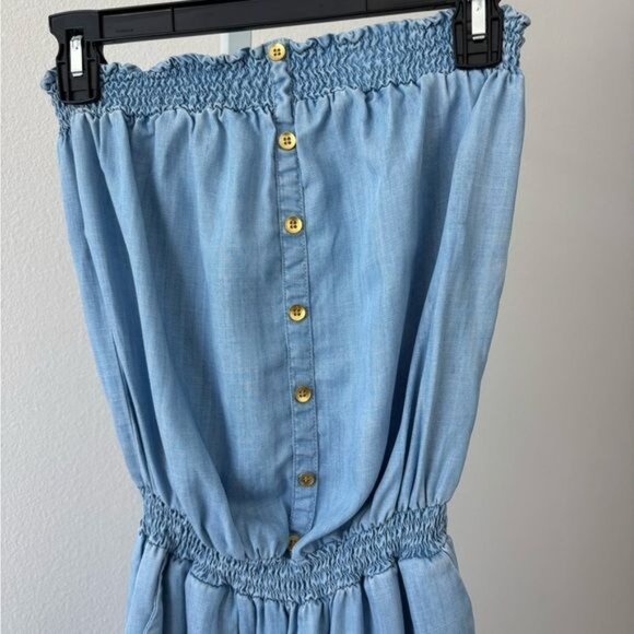 American Rag Jumpsuit Large Strapless Chambray Pocket Festival Boho-Chic Coastal - Picture 10 of 12